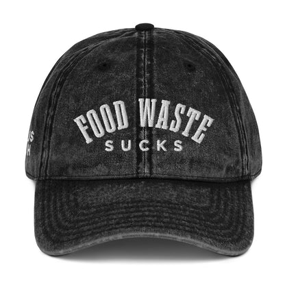 Food Waste Sucks Vintage Cotton Twill Cap (Black Denim)